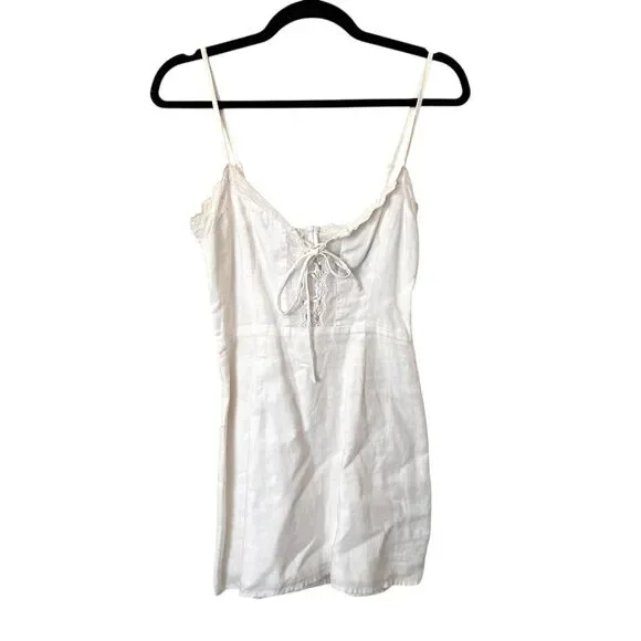 REFORMATION Linen Tie Front Mini Dress White Sz 2 - Picture 2 of 6